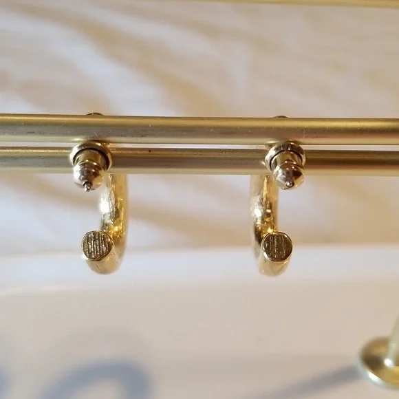 Vintage Teal & Gold Half Hoop Earrings - Picture 5 of 9